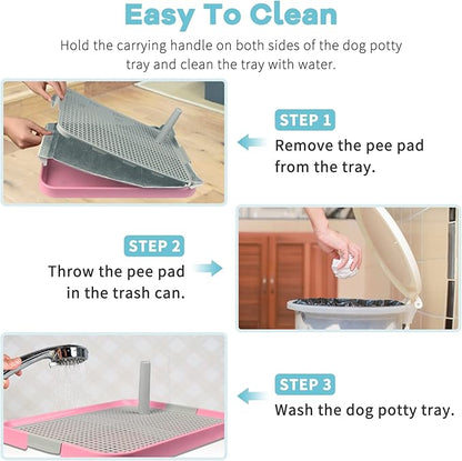 Dog Potty Tray Toilet 20"x14" Doggy Bathroom Dog Litter Box, Indoor Pee Pad Holder with 8pcs Training Pads, Puppy Pee Mesh Potty Training Tray with Secure Latch, Dog Potty Pan for Small Medium Puppies