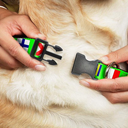 Buckle-Down 13-18" Nautical Flags Green/Multi Color Plastic Clip Collar, Wide Small