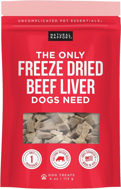 Natural Rapport Beef Liver Dog Treats - The Only Freeze Dried Beef Liver Dogs Need - Grain-Free Beef Bites, Dog Treats for Small and Large Dogs (4 oz.)