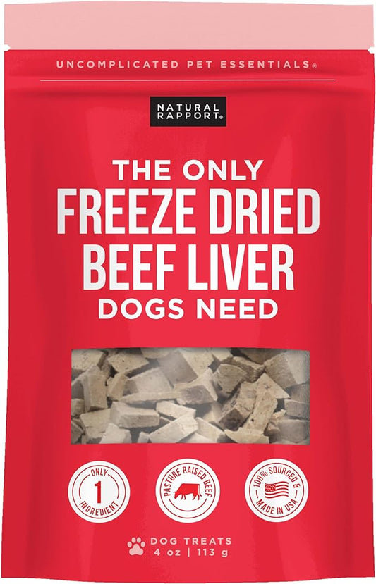 Natural Rapport Beef Liver Dog Treats - The Only Freeze Dried Beef Liver Dogs Need - Grain-Free Beef Bites, Dog Treats for Small and Large Dogs (4 oz.)