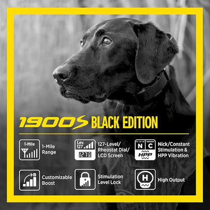 Dogtra 1900s Black Edition with Boost & Lock - Bark Collar for Large Dog, 1-Mile Range Dog Training Collar with Remote, IPX9K-Rated Waterproof Dog Shock Collar, Rechargeable with Static and Vibration