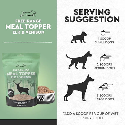 Emmy's Best EBPP Free Range Dog Food Topper 10oz - Freeze Dried Raw Dog Food - Elk & Venison Dog Food Additives - Made in The USA