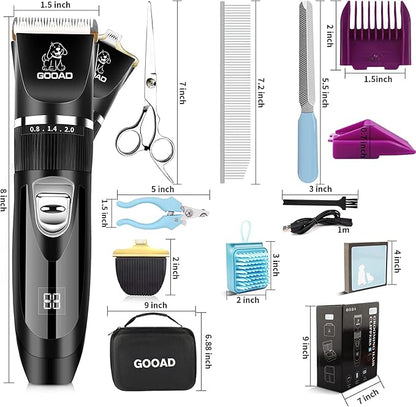 Dog Clippers Grooming Kit and Paw Trimmer,Low Noise,Electric Quiet,Rechargeable,Cordless,Pet Hair Clippers for Thick Coats,Dog Trimmer Grooming Tool,Shaver for Small and Large Dogs Cats,black