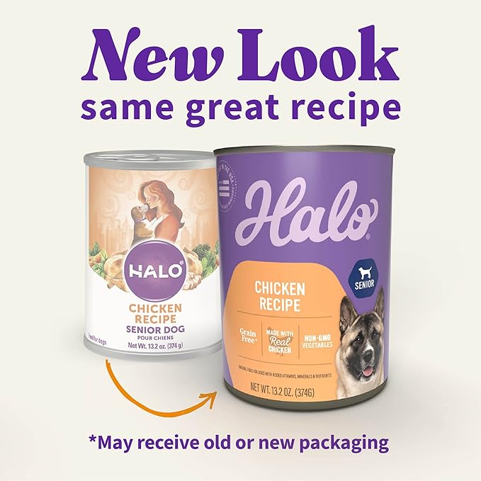 Halo Senior Dog Wet Food, Chicken Recipe, Great as Nutritious Meals or Healthy Dog Food Toppers, 13.2 oz Can (Pack of 6)(Packaging may vary)