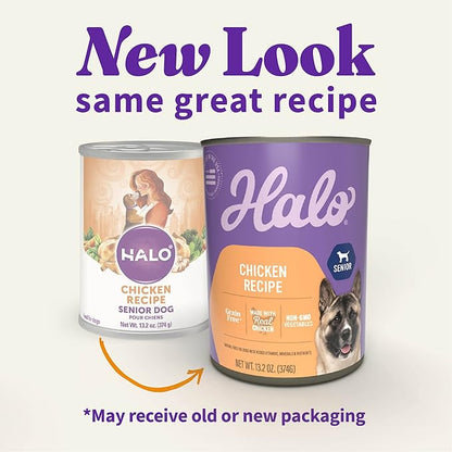 Halo Senior Dog Wet Food, Chicken Recipe, Great as Nutritious Meals or Healthy Dog Food Toppers, 13.2 oz Can (Pack of 6)(Packaging may vary)