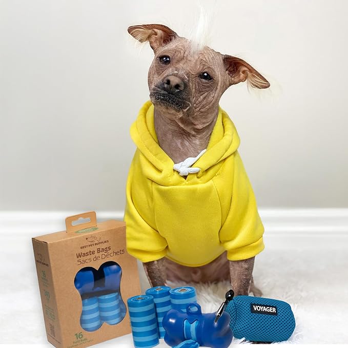 Best Pet Supplies Dog Poop Bags (240 Bags) for Waste Refuse Cleanup, Doggy Roll Replacements for Outdoor Puppy Walking and Travel, Leak Proof and Tear Resistant, Thick Plastic - Blue Strips