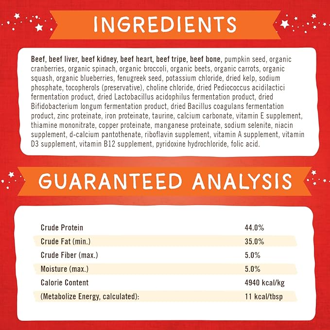 Stella & Chewy's Freeze-Dried Raw Marie's Magical Dinner Dust – Protein Rich, Grain Free Dog & Puppy Food Topper – Grass-Fed Beef Recipe – 7 oz Bag