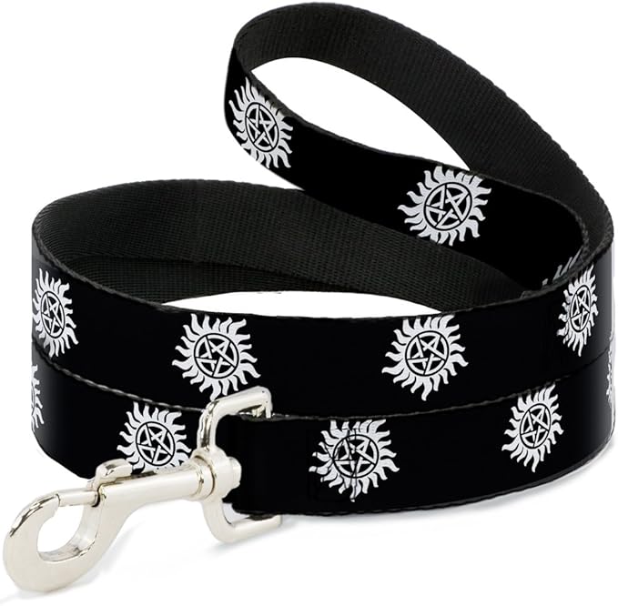 Buckle-Down Dog Leash Winchester Pentagram Repeat Black White Available in Different Lengths and Widths for Small Medium Large Dogs and Cats, Multicolor, 6 Feet Long - 1/2" Wide (DL-6FT-WSN005-N)