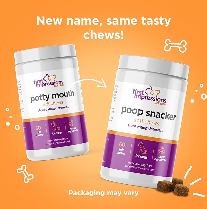First Impressions Poop Snacker Soft Chews - Best Stool Eating Deterrent for Dogs, Coprophagia Deterrent for Dogs, Probiotics & Breath Freshener - Deterrent for Dogs Eating Poop - 60 ct