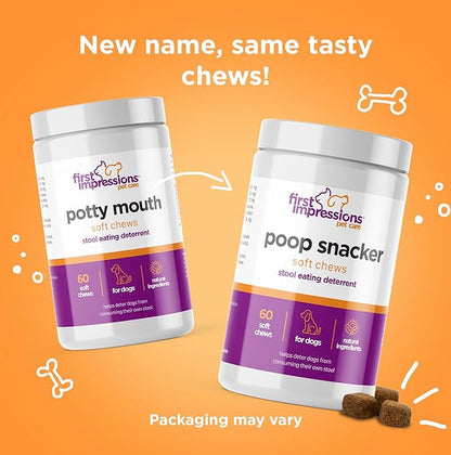 First Impressions Poop Snacker Soft Chews - Best Stool Eating Deterrent for Dogs, Coprophagia Deterrent for Dogs, Probiotics & Breath Freshener - Deterrent for Dogs Eating Poop - 60 ct