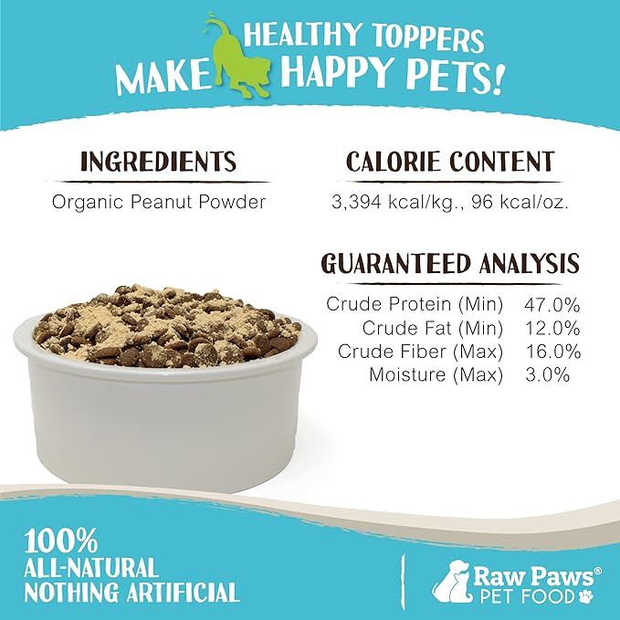 Raw Paws Boost Pet Food Topper Organic Peanut Powder, 2.8-oz - Made in USA - Dog Food Topper, Peanut Butter Dog Treats Meal Toppers for Dogs, Dog Flavor Food Toppers for Picky Dogs, Dog Food Sprinkles