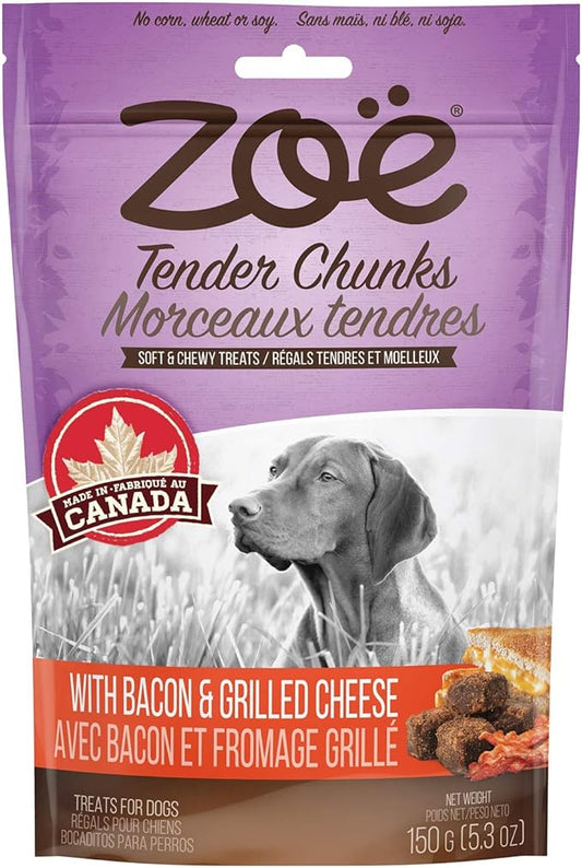 Zoe Tender Chunks for Dogs, All Natural Dog Treats, Grain-Free, Cheese and Bacon Recipe, 5.3 oz., 92043