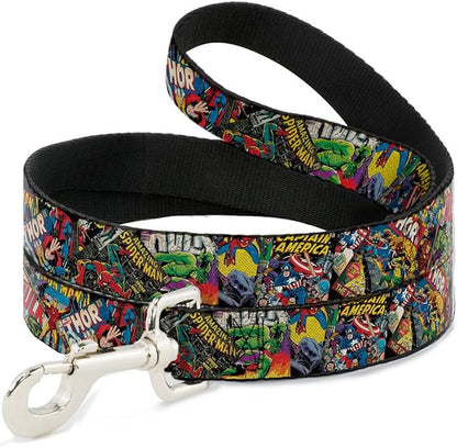 Buckle-Down Dog Leash Retro Marvel Comic Books Stacked Close Up 6 Feet Long 1.0 Inch Wide, Multicolor (DL-6FT-WAV035)