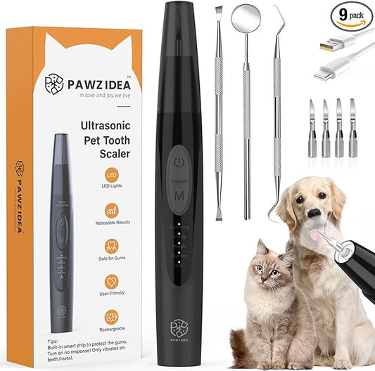 PAWZIDEA Dog Plaque Remover for Teeth Ultrasonic 44kHz, Intelligent Pet Ultrasonic Tooth Cleaner, Tartar Remover for Dog Teeth Cleaning Kit, Canine/Cat Toothbrush Scaler Dental Care Tool, Rechargeable