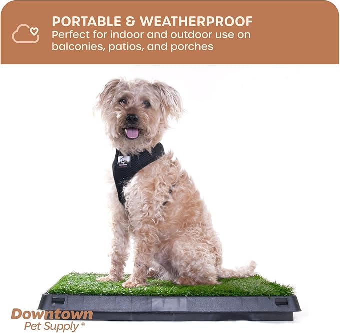 Downtown Pet Supply Dog Grass Pad with Tray, 20 x 25 w/Drawer - Outdoor and Indoor Potty System for Dogs with Replaceable Synthetic Grass Pee Turf - Portable and Waterproof Turf Dog Potty