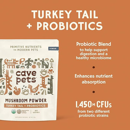 Super Blend Powder, Mushroom Mycelium and Dog Probiotic Supplement for Brain and Digestive Health, Turkey Tail & Probiotics