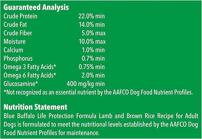 Blue Buffalo Life Protection Formula Natural Adult Dry Dog Food, Lamb and Brown Rice 30-lb