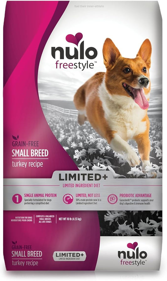 Nulo Small Breed Freestyle Limited Plus Grain Free Dry Dog Food: All Natural Limited Ingredient Diet for Digestive & Immune Health - Allergy Sensitive Non GMO (Turkey Recipe - 10 lb Bag) (51LZ10)