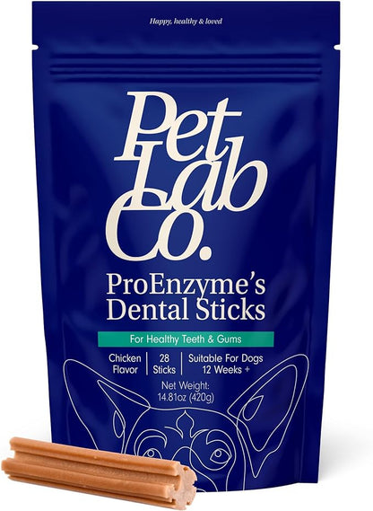 Petlab Co. Proenzyme Dental Sticks – Dog Dental Chews -Target Plaque & Tartar Build-Up at The Source - 28 Sticks