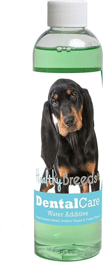 Healthy Breeds Dog Dental Care Water Additive for Black and Tan Coonhound - Helps Freshen Breath, Reduce Plaque & Control Tartar - Mint Flavor - 8 oz