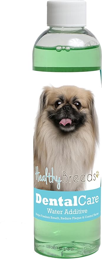 Healthy Breeds Dog Dental Care Water Additive for Pekingese - Helps Freshen Breath, Reduce Plaque & Control Tartar - Mint Flavor - 8 oz