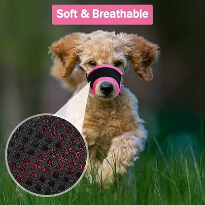 LUCKYPAW Dog Muzzle Anti Biting Barking and Chewing with Comfortable Mesh Soft Fabric and Adjustable Strap, Suitable for Small, Medium and Large Dogs(Hot Pink Trim,XL)