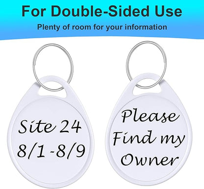 Dog Camping Gear (10pk) Blank Dog ID Tags, Emergency Double Sided Dog Tags with Key Ring, Prevent Lost Dogs During Travel or RV Camping, Camping Dog Accessories, Water-Resistant Pet Tag