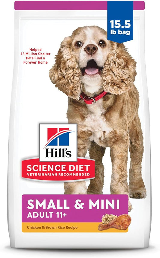 Hill's Science Diet Small & Mini, Senior Adult 11+, Small & Mini Breeds Senior Premium Nutrition, Dry Dog Food, Chicken, Brown Rice & Barley, 15.5 lb Bag