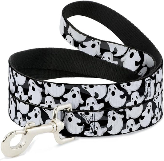 Dog Leash Ghosts Scattered Black White 4 Feet Long 1.5 Inch Wide