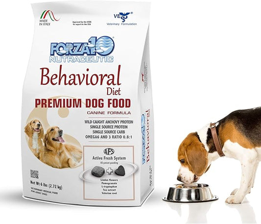 Forza10 Behavioral Calming Dry Dog Food - Contains Valerian Root to Calm Dogs, Helps with Dog Anxiety, Stress Relief, Barking, Thunderstorms, 6 Pound Bag, for Adult Dogs, Wild Caught Anchovy Flavor