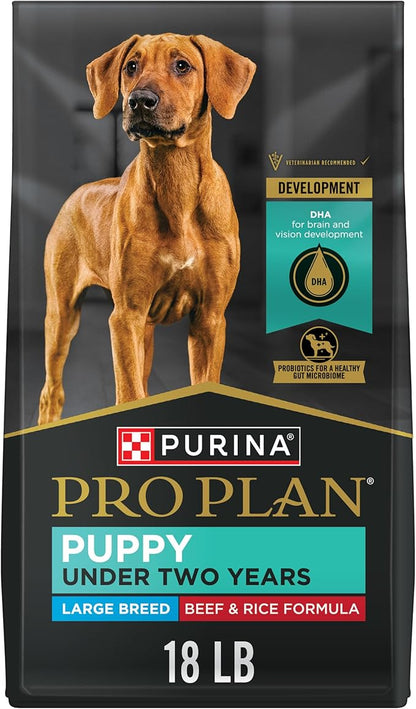 Purina Pro Plan High Protein Large Breed Puppy Food With Probiotics, Beef & Rice Formula - 18 lb. Bag (Packaging May Vary)