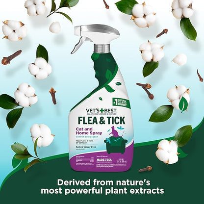 Vet’s Best Flea & Tick Home Spray for Cats – Cotton Spice Scent Cat Flea & Tick Aid – Made in The USA – Flea & Tick Gentle Mist for Cats – 32oz, Pack of 2