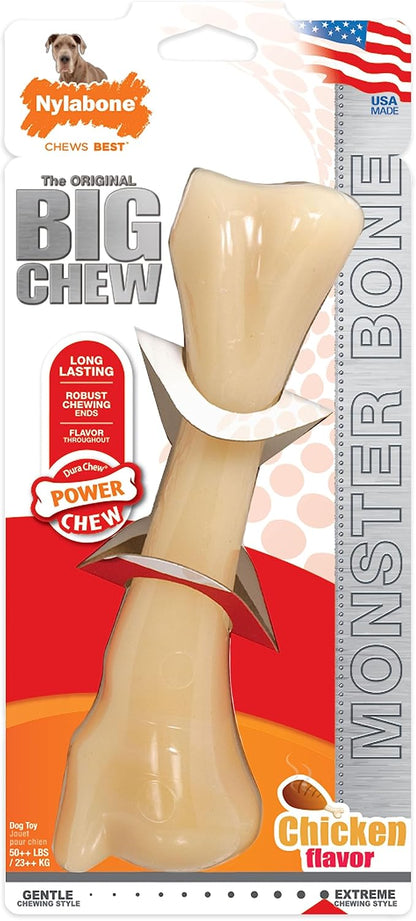 Nylabone Power Chew Monster Bone Big Dog Chew Toy, Dog Toys for Aggressive Chewers, Chicken Flavor, XX-Large/Monster (1 Count)
