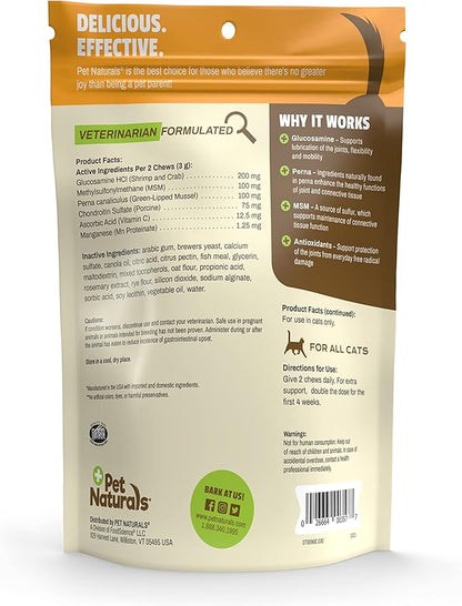 Pet Naturals Hip and Joint Support Supplement for Cats, 30 Chews - Glucosamine, Chondroitin and MSM for Cats