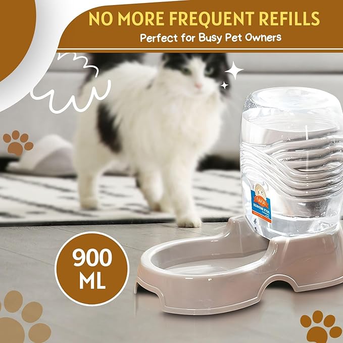 Flexzion Pet Water Dispenser Station, Beige (1/4 Gallon) Auto Replenish Gravity Waterer Drinking Fountain Bottle Bowl Dish Portable Stand for Small Dog Cat
