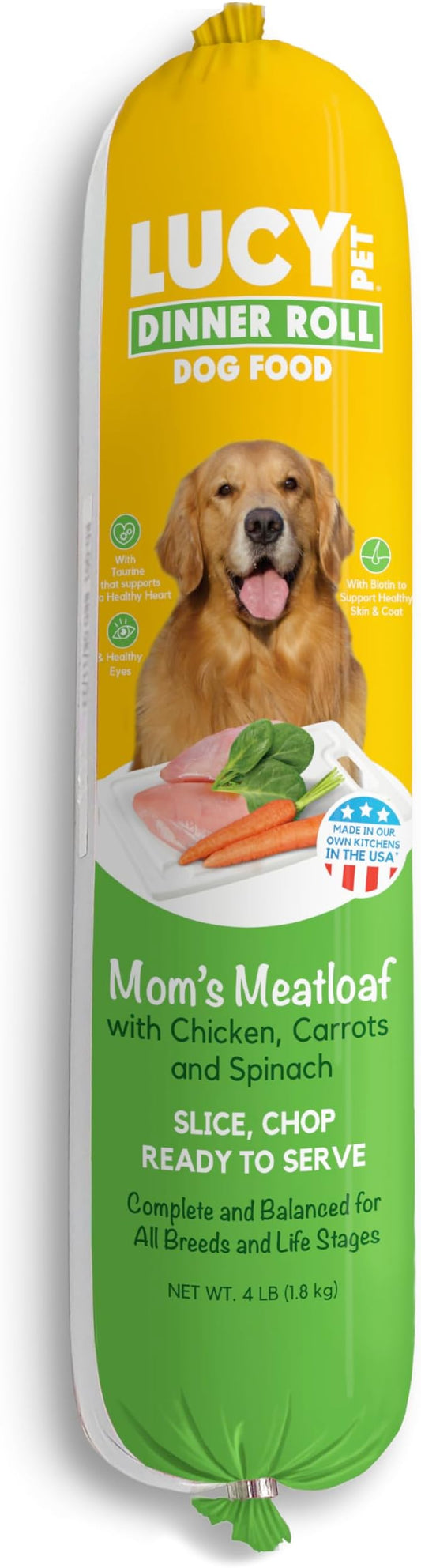 Lucy Pet Dinner Rolls-Mom's Meatloaf Chicken with Carrots and Spinach 4lb