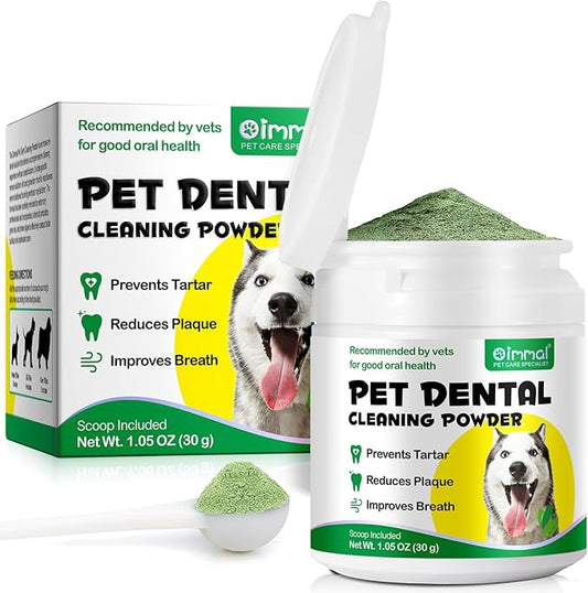 Dog Teeth Cleaning Dental Powder - Dog Breath Freshener, Dog Plaque and Tartar Remover with Green Tea and Probiotics, Cat & Dog Toothpaste Powder for Fresh Breath - 30g