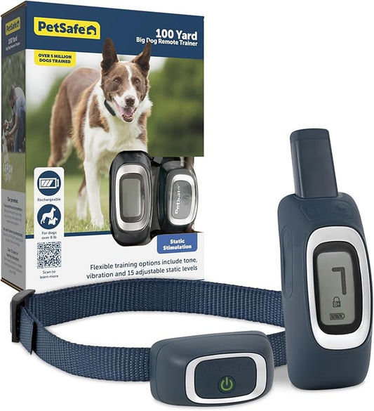PetSafe Remote Trainer Dog Training Collar - 3 Training Modes: Tone, Vibration, 15 Levels of Static Stimulation, Standard for Dogs over 8lb+ - Waterproof, Durable, Rechargeable - 100 Yards (300 Feet)