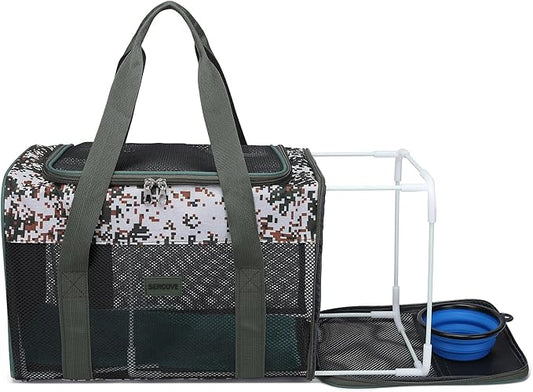 Framed Soft-Sided pet Carrier, cat, Dog, Rabbit and Poultry Carrier, Airline Approved Carrier.(Medium, Army Gray)