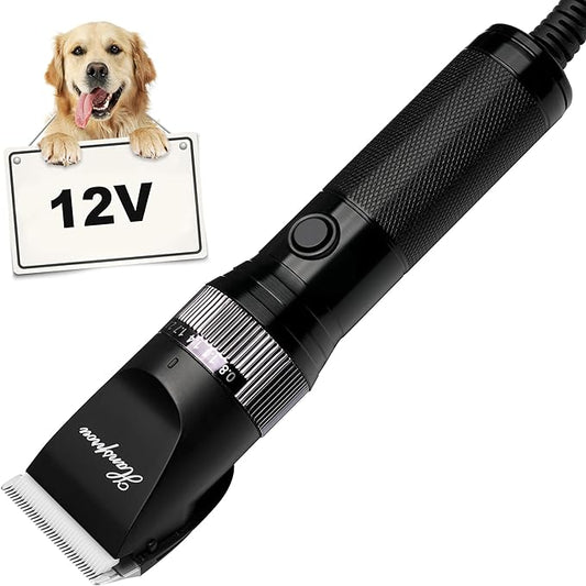 Dog Grooming Clippers, Professional 12V Dog Clippers for Thick Coats Corded Pet Trimmer Dog Hair Clippers with Guard Combs Brush for Dogs Cats