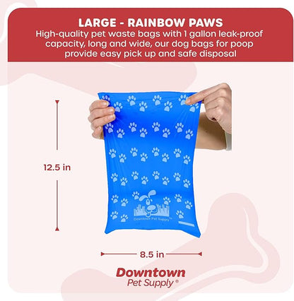 Downtown Pet Supply Dog Poop Bags (1000 CT - Rainbow Bags & 2 Dispensers) Waste Bag Dispenser Clips to Dog Leashes Bags & Dog Harnesses- Poop Scoop Bags are Leak-Proof Bags & Unscented