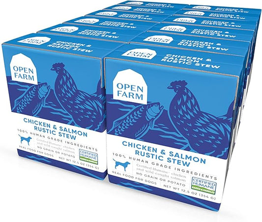 Open Farm Chicken & Salmon Rustic Stew Wet Dog Food, Grain-Free Meal or Food Topper with Responsibly Sourced Meat and Superfoods Without Artificial Ingredients, Pack of 12, 12.5 Oz Each