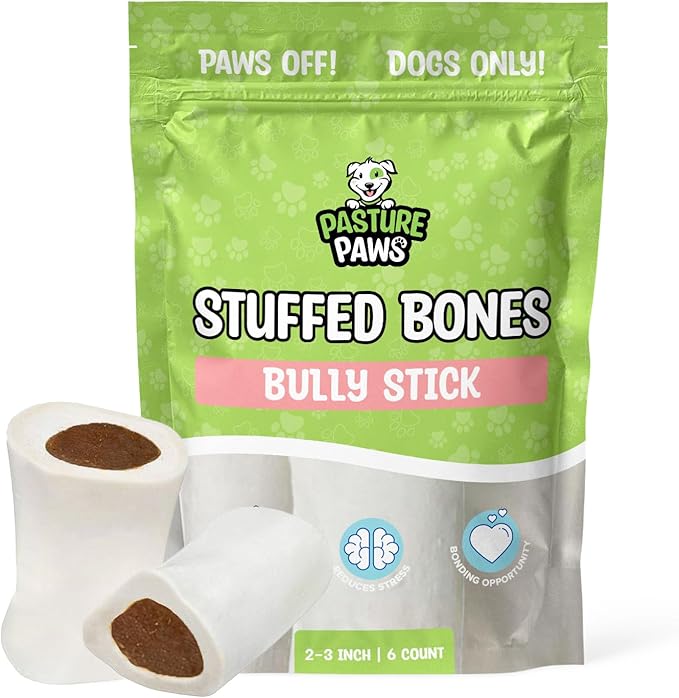 Stuffed Shin Bones for Dogs | Stuffed Dog Bone Bully Sticks Flavor | Highly Irresistible Dog Dental Bones and Long-Lasting Real Dog Bones | 2” to 3" Shin Bones | Pack of 6