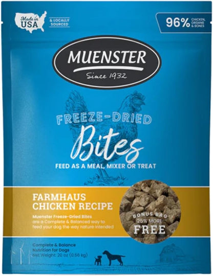 Muenster Freeze Dried Dog Food Topper Bites (20oz) - Farmhaus Chicken Freeze Dried Raw Dog Food w/Organic Minerals - Chicken & Organ Meats Soft Dry Dog Food - Freeze Dried Dog Treats