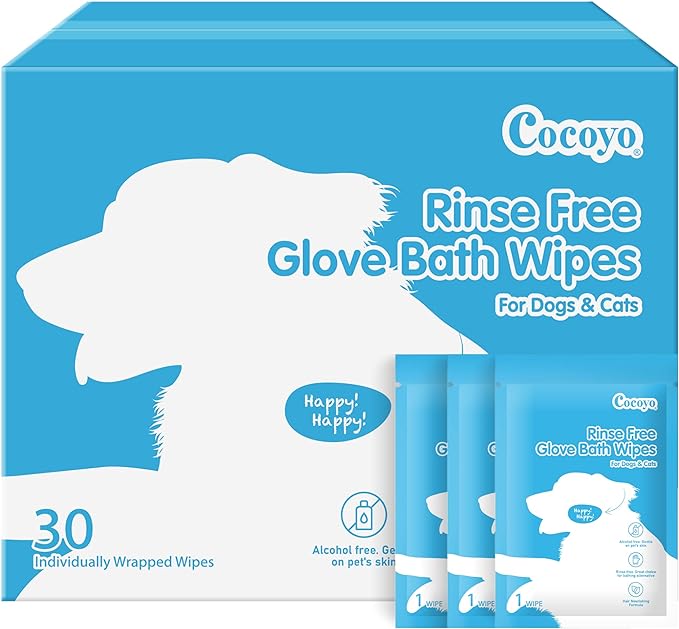 COCOYO Disposable Grooming Glove Wipes for Dogs & Cats I Fur Deodorizing I Fresh Moutain Pine Scent I Rinse Free & Bathing Gloves Wipes (30 Individually-Packed Glove Wet Wipes) (30 Individual Pack)