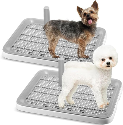 2 Pack Puppy Pee Pad Holder Easy Clean Dog Potty Tray with Diversion Column Nonslip Heighten Dog Litter Box Corner Floor Protection Portable for Small Medium Dog Indoor, White(20x15x1.5 Inch)