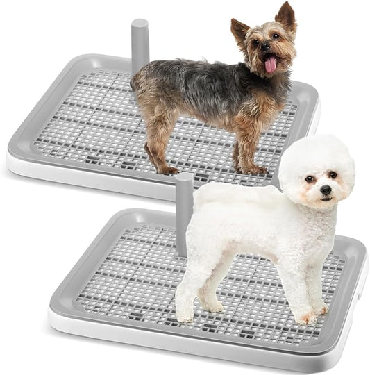 2 Pack Puppy Pee Pad Holder Easy Clean Dog Potty Tray with Diversion Column Nonslip Heighten Dog Litter Box Corner Floor Protection Portable for Small Medium Dog Indoor, White(20x15x1.5 Inch)
