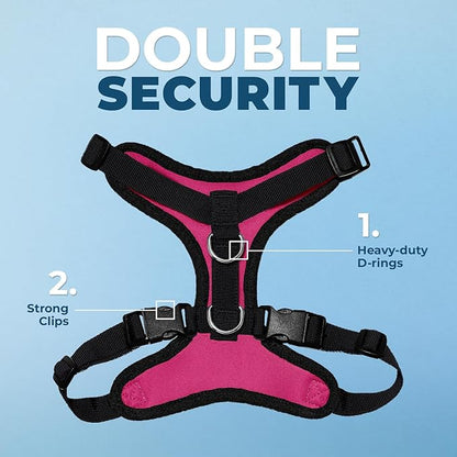 Voyager Step-in Lock Dog Harness w Reflective Dog Leash Combo Set with Neoprene Handle 5ft - Supports Small, Medium and Large Breed Puppies/Cats by Best Pet Supplies - Fuchsia/Black Trim, L