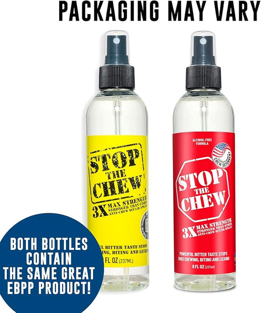 EBPP Stop The Chew 3X Strength Anti Chew Spray for Dogs - No Chew Spray for Puppies - Alcohol Free Dog Deterrent Spray - Bitter Spray for Dogs to Stop Chewing - Powerful No Chew Spray for Dogs - 8oz