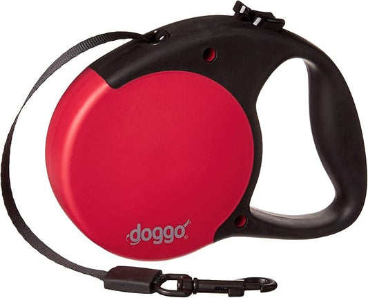 doggo Everyday Retractable Dog Leash, 13' Long Belt, Small for Dogs Up to 45 lbs, Red with Black Soft Grip Handle